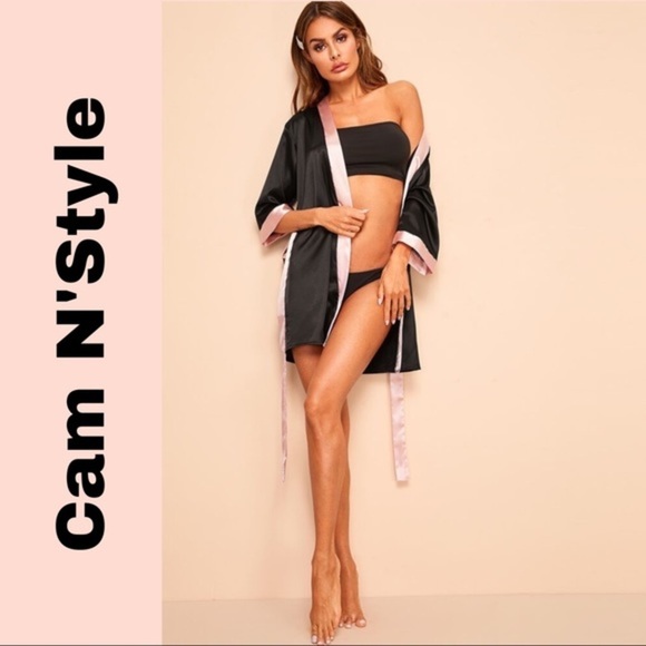 Boutique Other - New Black Satin Silk-Like Kimono Robe​